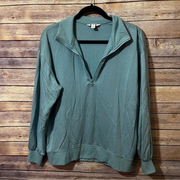 THREE DOTS Ocean Blue 1/4 Zip Pullover Sweatshirt Size Medium B3 - Picture 2 of 5